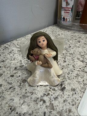 Bath & Body Works Cream Angel Ornament with Brown Teddy